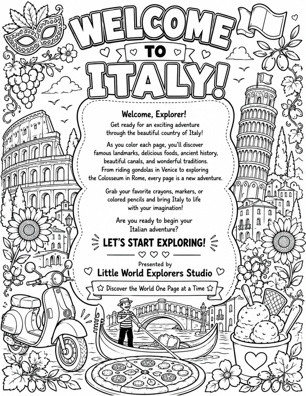 Italy Coloring Book for kids